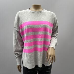 & Isla Sweater Women M Gray Pink Striped Cashmere Pullover Crew Neck London